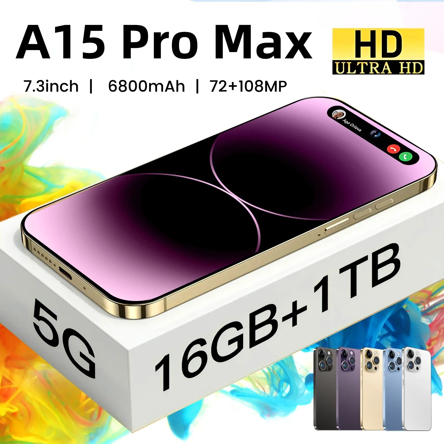 

2024NEW Global A15 Pro Max 7.3HD Screen 16G+1TB Smart Phone 7000Mah Android13 Celulare Dual Sim Face Unlocked NFC 5G Phone
