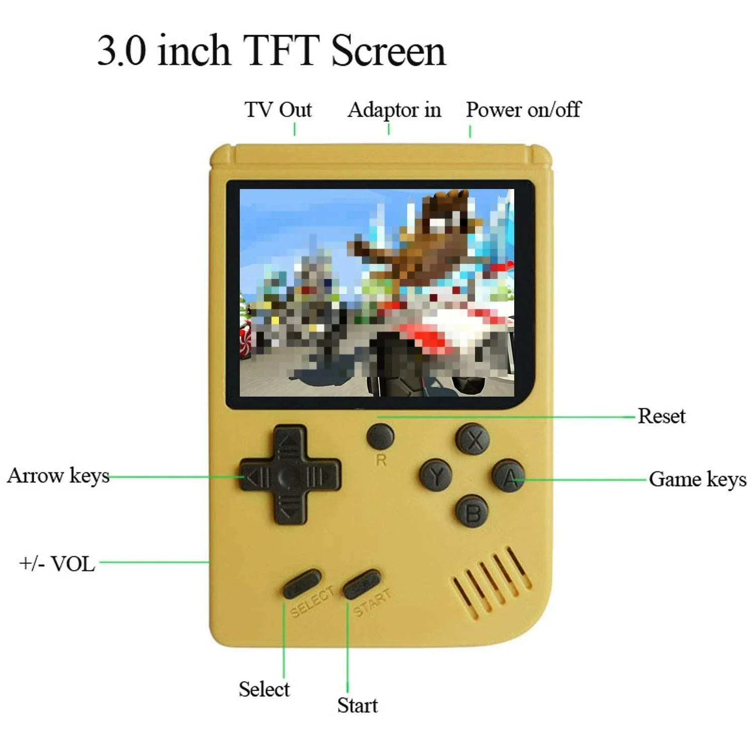 Console de jogos retrô com tela colorida de 3,0 polegadas, dispositivo portátil de jogos mini, pré-carregado com 400 jogos, presente para crianças foto 4