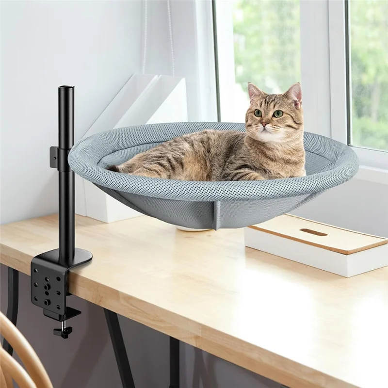 Cat Desk Bed 60° Rotating & Height Adjustable Cat Hammock Perch, Sturdy Cats Bed For Desk With Removable Washable Cover