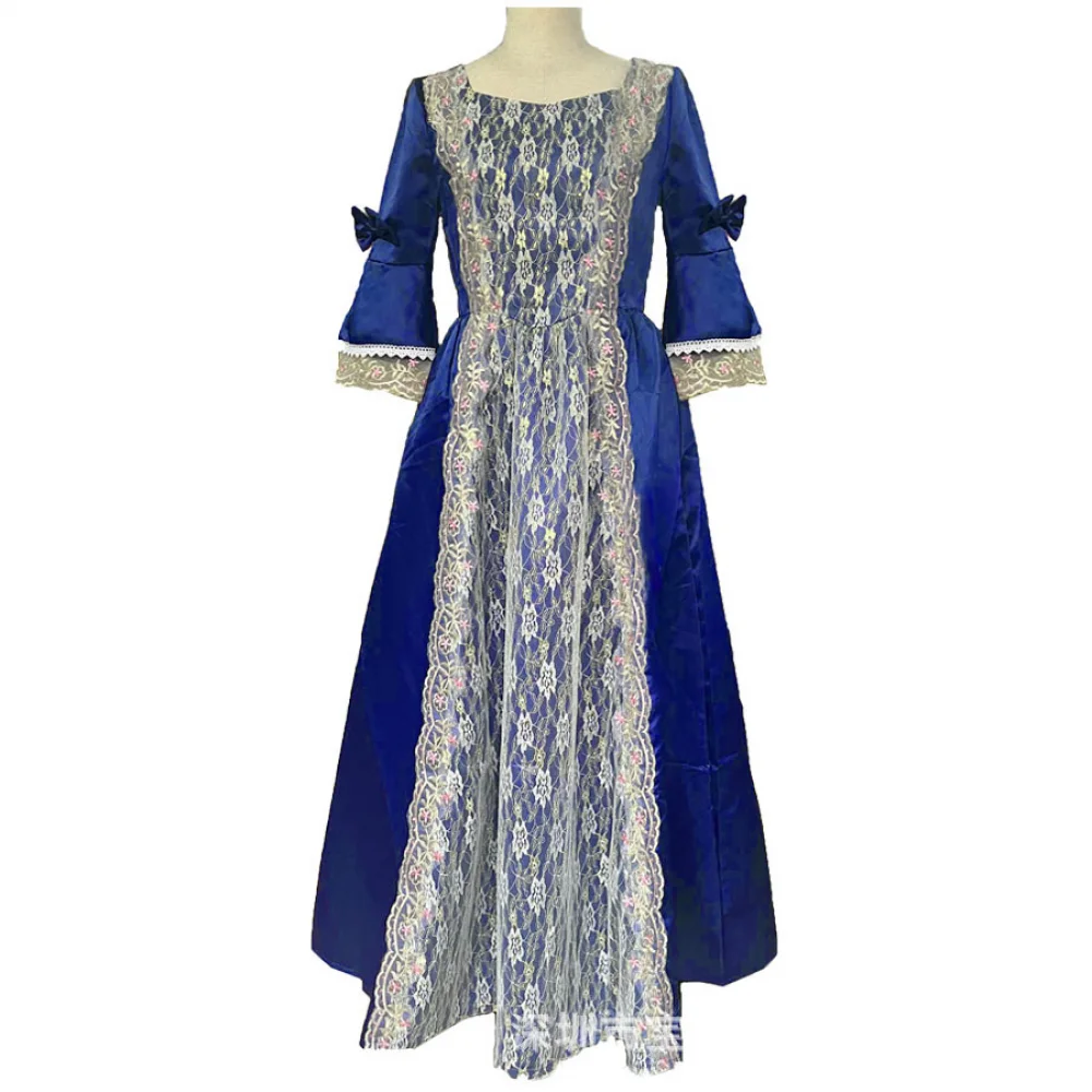 thumbnail image 1 of Vestido medieval de encaje de media manga, traje victoriano noble real, vestido de baile largo del siglo XVIII, princesa renacentista, cosplay, talla grande, 1 of 5