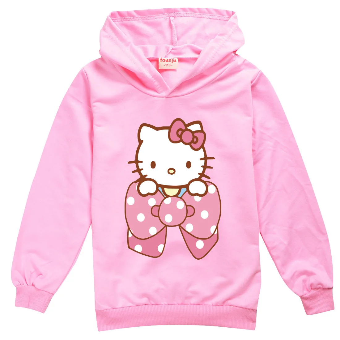 thumbnail image 1 of Hello Kitty nueva ropa para niños de algodón puro Color sólido estampado de dibujos animados Sudadera con capucha niñas moda Tops de manga larga para niños, 1 of 5