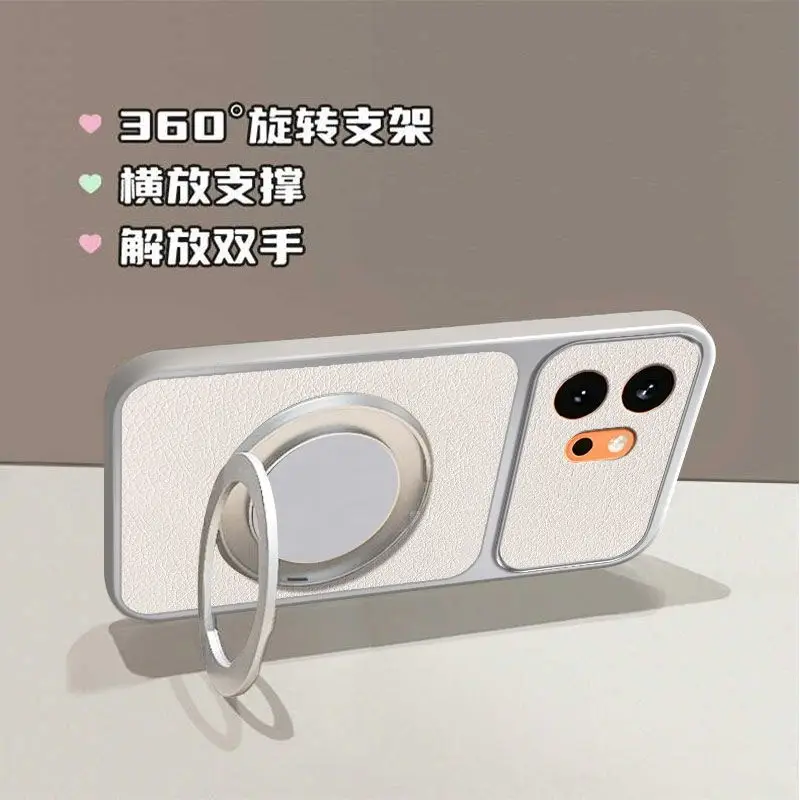 Premium Lychee Texture Leather Case with Ring Stand Holder and Camera Lens Protection