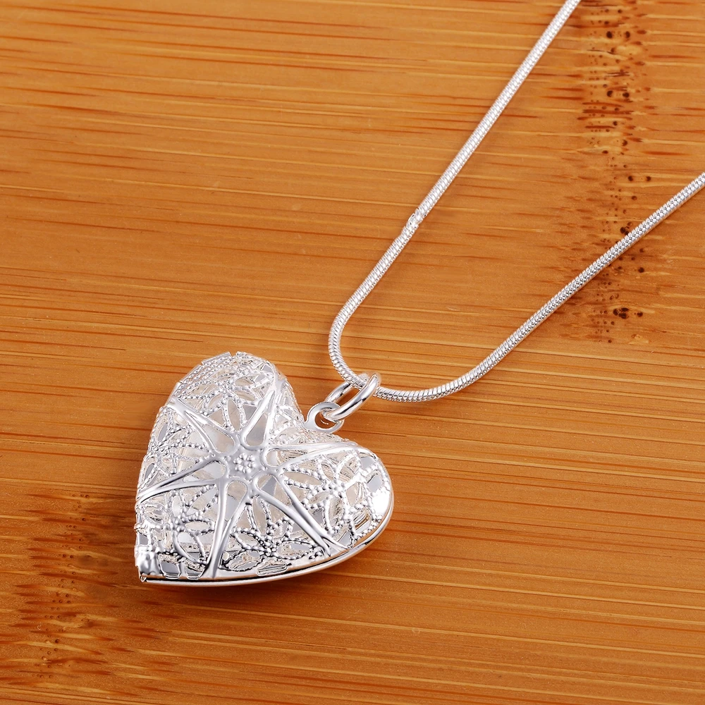 925 Sterling Silver Heart Love Locket Pendant Necklace Memory Photo for Women Girls Jewelry Anniversary Gift