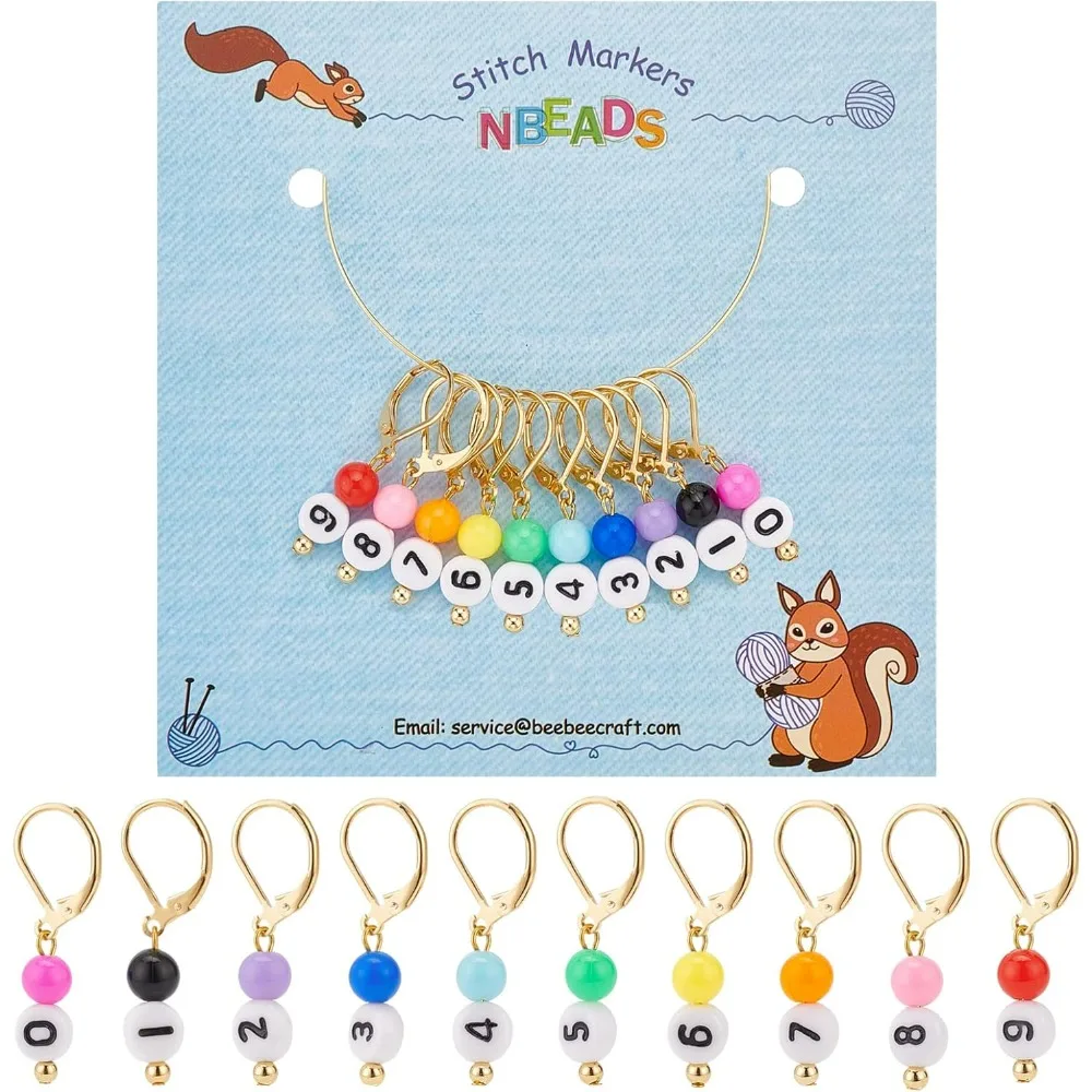 Crochet Stitch Markers 10 Pcs 0~9 Number Acrylic Beads Knitting