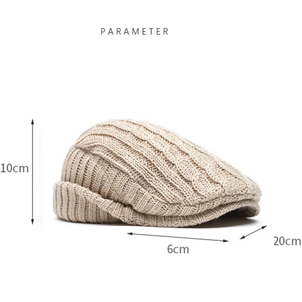 HT4487 Baskenmütze Neue Dicke Warme Gestrickte Winter Hut Männer Frauen Baskenmütze Männlich Weiblich Earflap Flache Kappe Vintage Künstler Maler Baskenmütze Hut – Detail 1