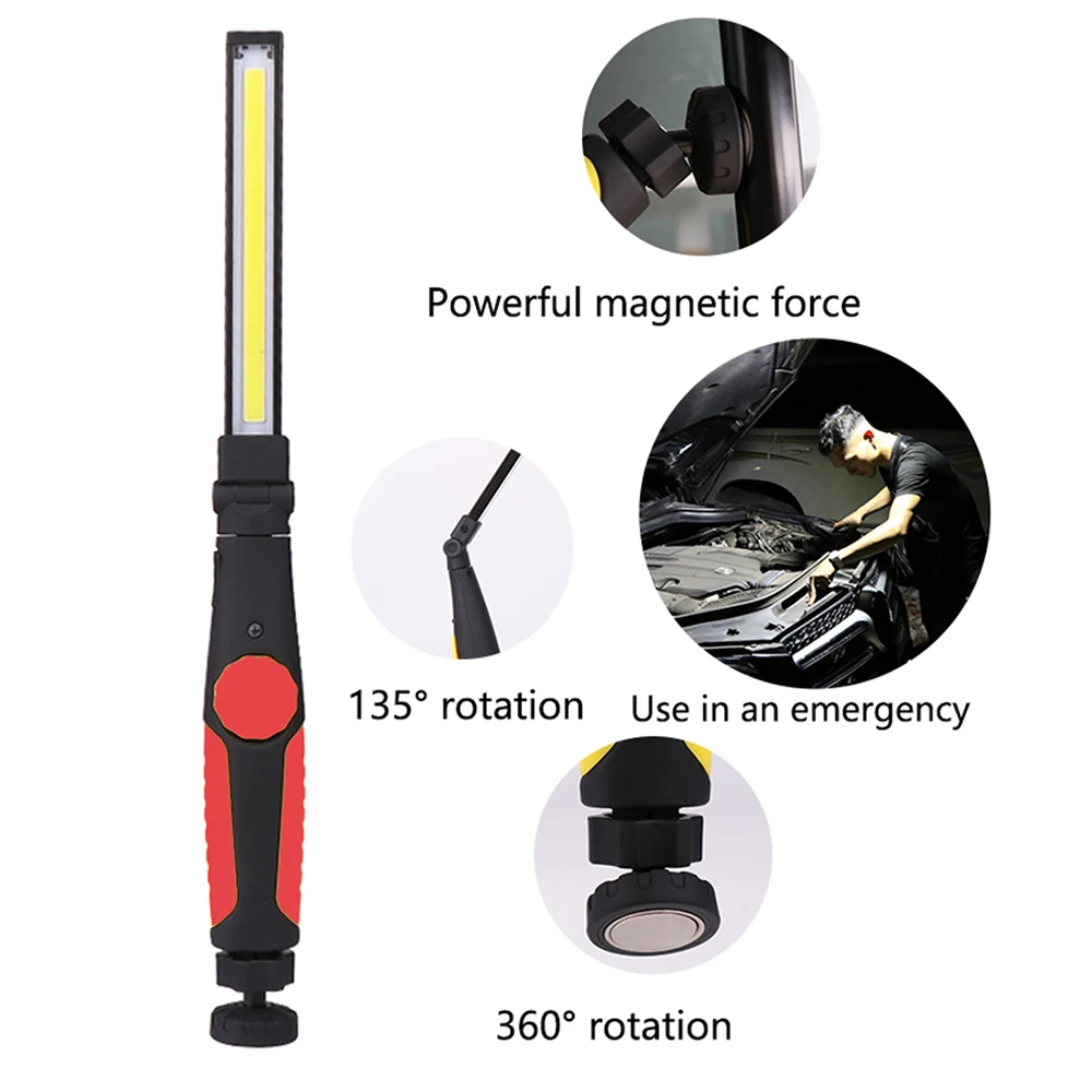 COB LED Work Lights Folding Flashlight with Magnetic Base Rechargeable Strip Lamp Bright Inspection Light for Car Repair