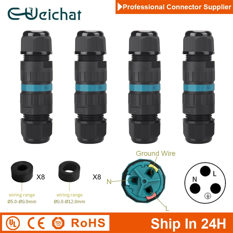 

M20 Aviation 3Pin 4Pcs Waterproof Electrical Quick-lock Cable Joint Outdoor LED Light Street Lamp Straight Plug Power Connector