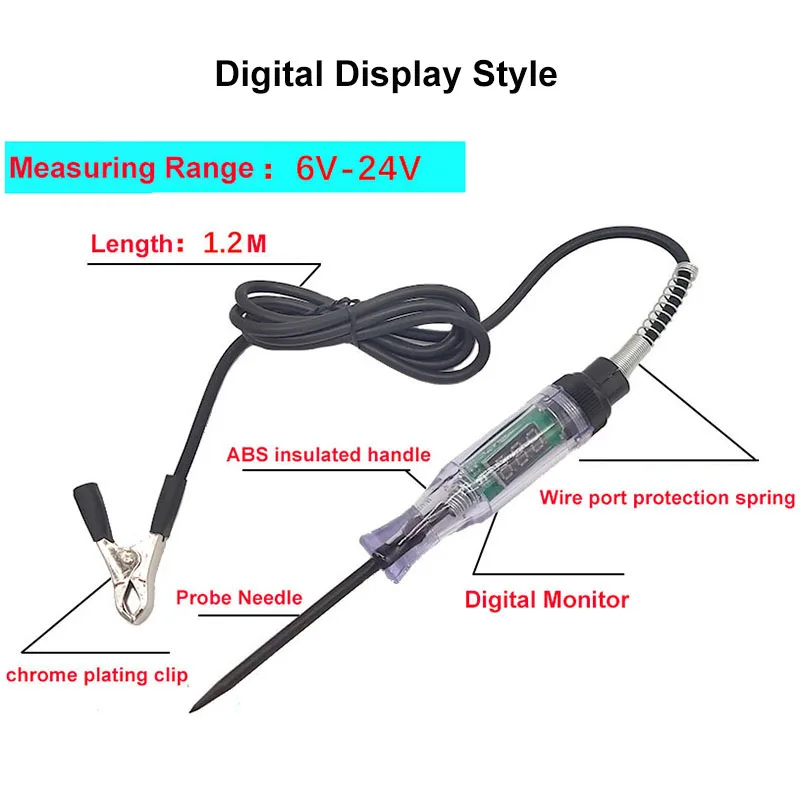 Tester Car Truck Voltage Circuit 6V 12V 24V DC Digital Display Long Probe Pen Light Bulb Automobile Diagnostic car light tester circuit detector probe pen tester auto diagnostic scanner voltage test pen circuit tester
