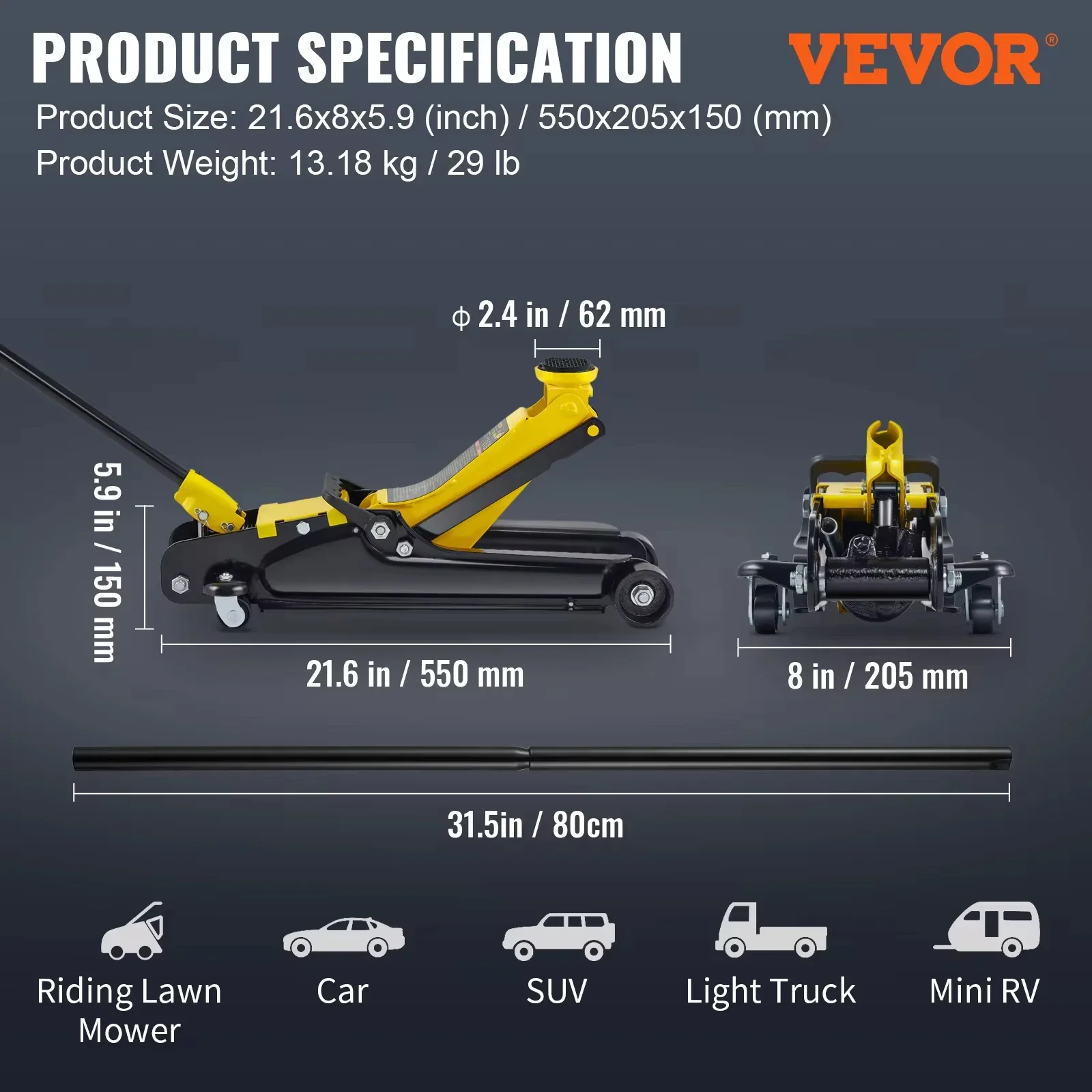 Hydraulic Floor Jack 2.5T Floor Hydraulic Jack Pneumatic Low Profile Heavy-Duty Steel Racing Single Piston Lift Pump