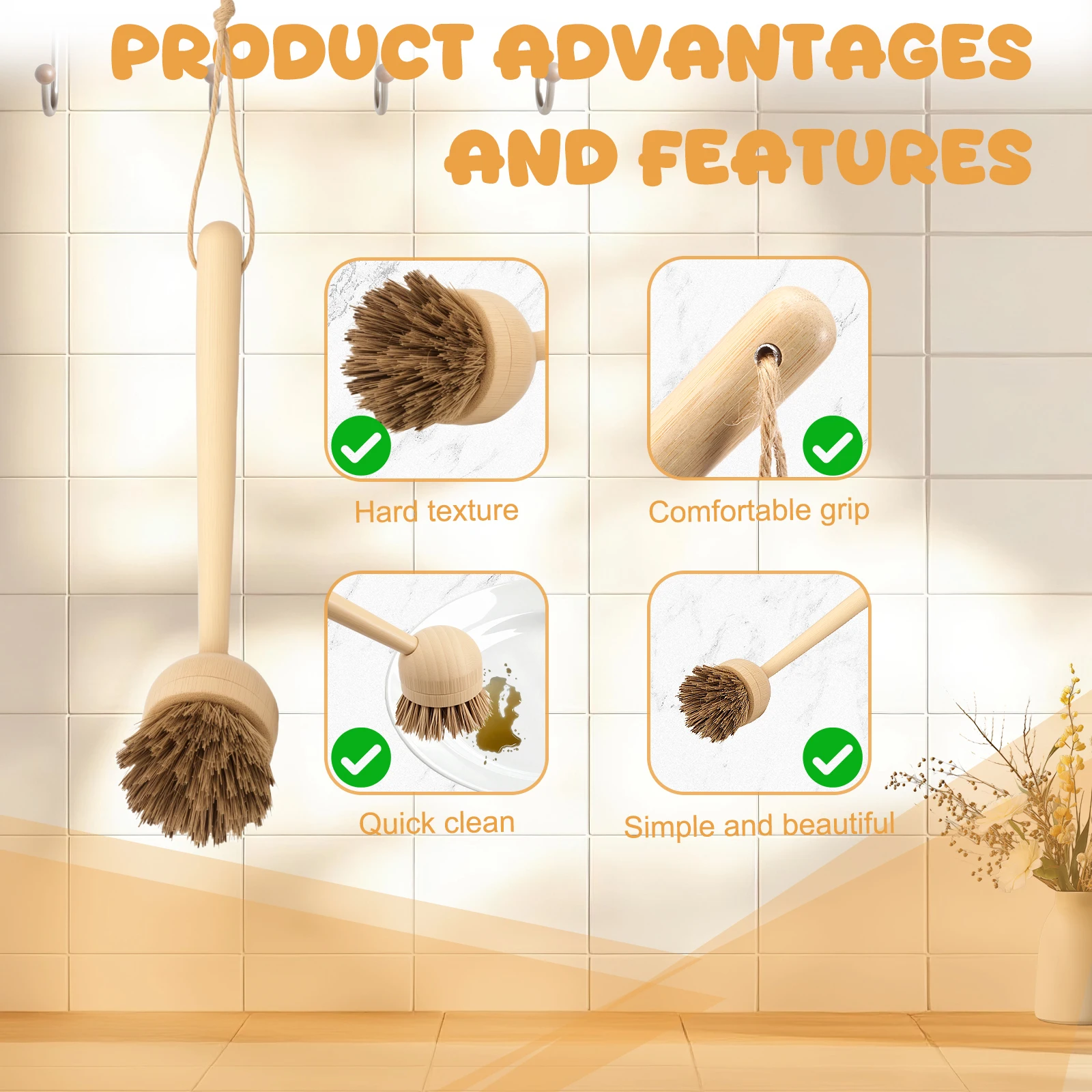 Eco-Friendly Bamboo Kitchen Dish Brush Set