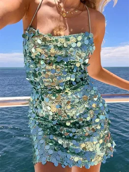 Mira Sequin Backless Tie-Up Slip Dress 6