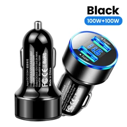 High - Power Dual USB Car Charger with Fast Charging and Digital Display - Black