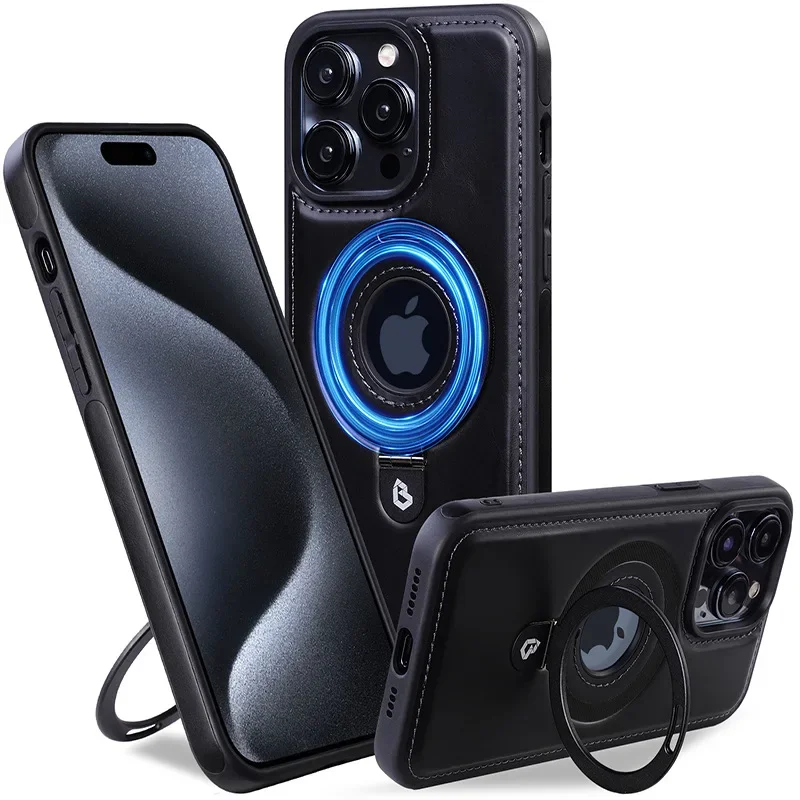 Magnetic Leather Folding Ring Stand Phone Case with Holder