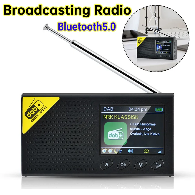 2.4in LCD Display Screen Digital Radio Bluetooth 5.0 Stereo DAB FM Receiver Audio Broadcasting Player 1200mAH Battery Radios