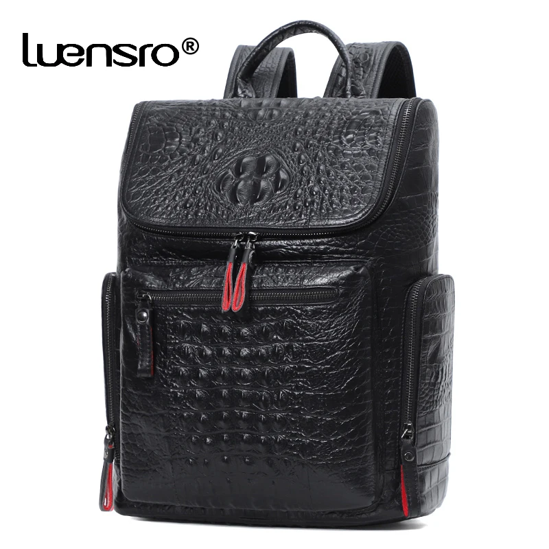 Waterproof Backpack Leather Backpack School Backpack Crocodile Genuine Leather 15.6 inch Laptop Backpack Men Travel Bags Bagpack Waterproof Big Backpack for Teenager Schoolbag