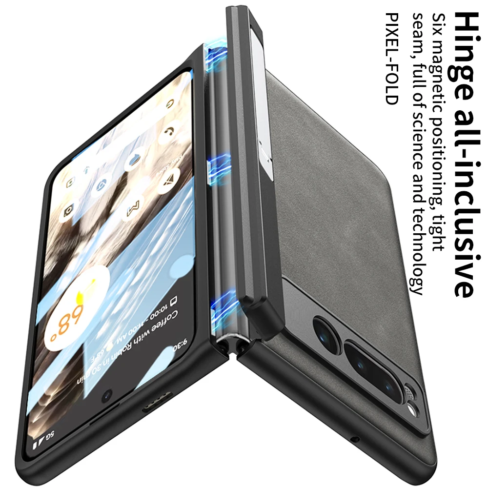 Eco-friendly Sustainable Vegan Leather Case For Google Pixel Fold With Screen Protector Magnetic Hinge All-Inclusive Kickstand