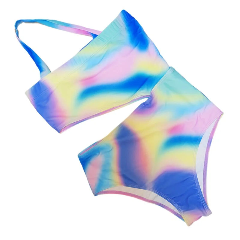 Push Up Swimwear Gradiant Color Bikinis Cut Out High Waist Bathing Suit Beach Bathers Sexy Bandeau One Piece Swimsuits for Women