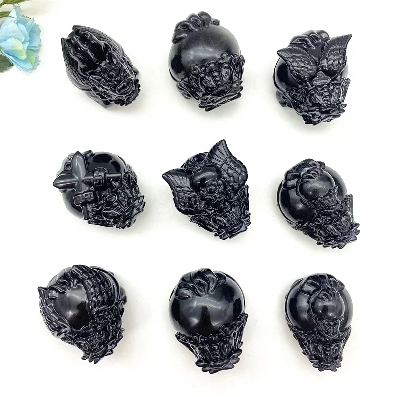 

1pc Many Kinds Natural Black Obsidian Dragon Turtle Long Gui Carving Model Craft Gift Reiki Healing Statue for Home Decoration