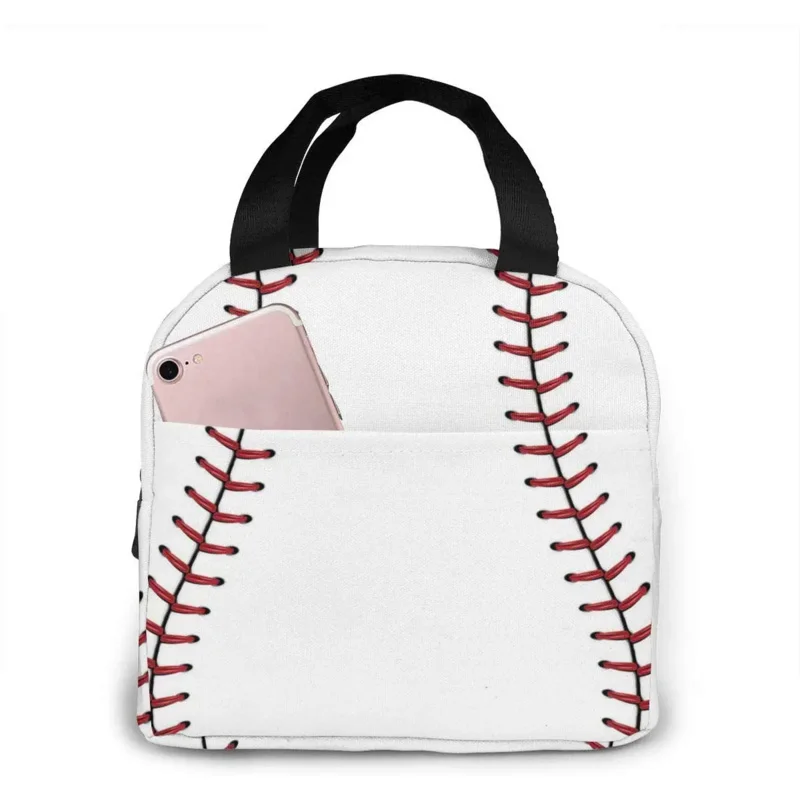 

Baseball Lace Sport Insulated Lunch Portable Thermal Cooler Box Reusable Picnic Tote Bento Bag For Men Women Kids Work