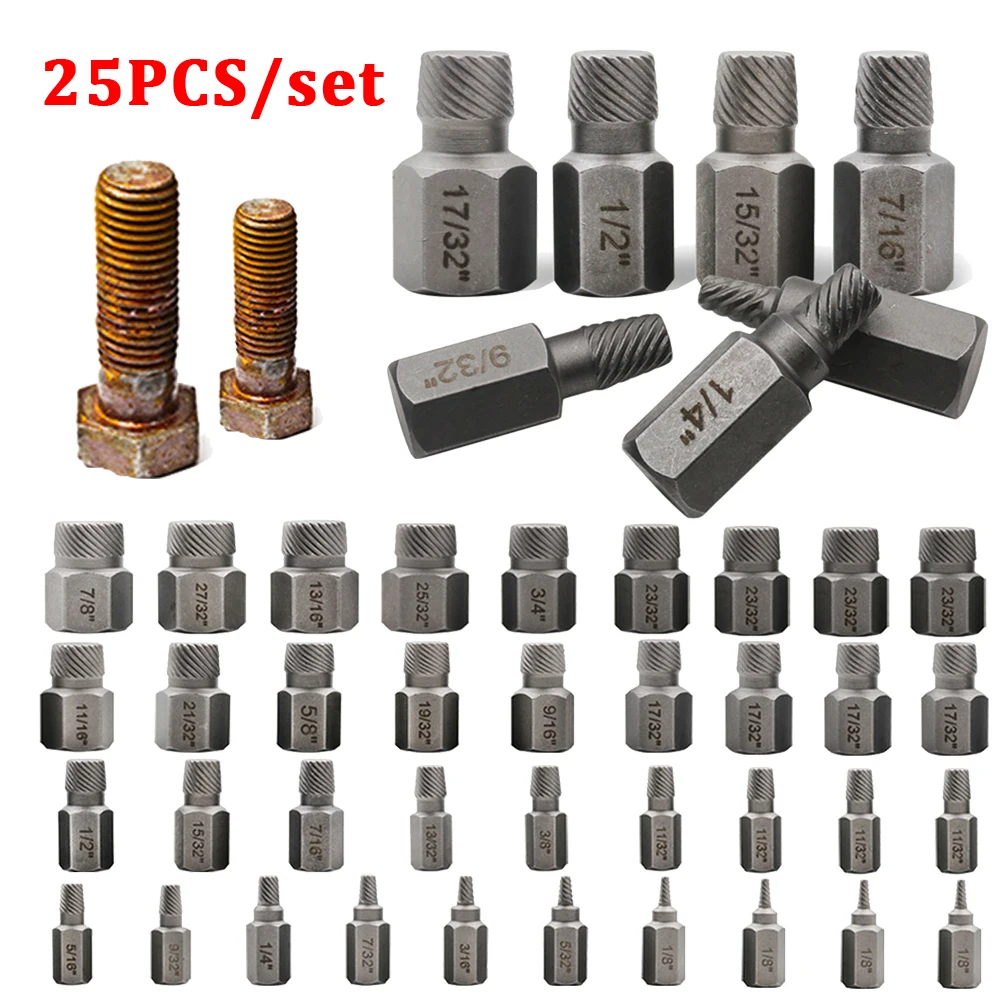 25pcs/set Screw Bolt Extractor Set Hex Head Multi Spline Bolt Extractor