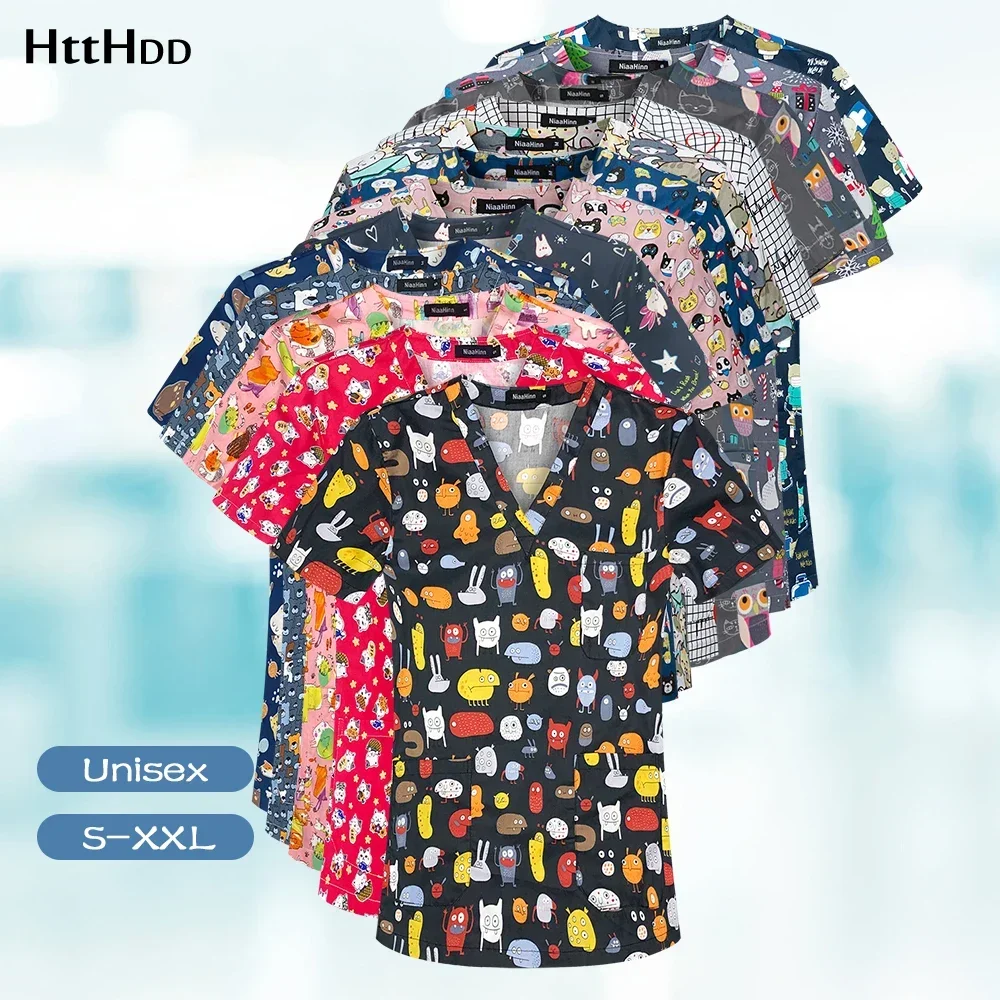 

Новая медицинская одежда для женщин, брикет с мультяшным принтом, мужские скрабы, Лучший магазин красоты для домашних животных, пальто для доктора и лаборатории, оптовая продажа