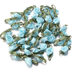 Set of 50 Mini Rose Artificial Flower Heads - Polyester Roses for DIY Wedding Decor and Craft Accessories (Light blue)