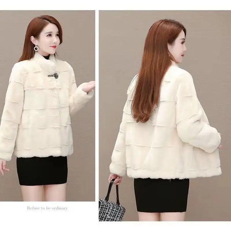 2022 New Faux Mink Velvet Luxury Mink Fur Coats Women Winter Thick Loose Warm Outwear Plush Stand Collar Jacket Female Slim Tide