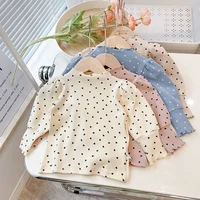 Spring-Autumn Fashion Baby Girls Long Sleeve T-Shirt with Heart Print Children Kids Puff Sleeves Casual Clothes for Daily Wear 1