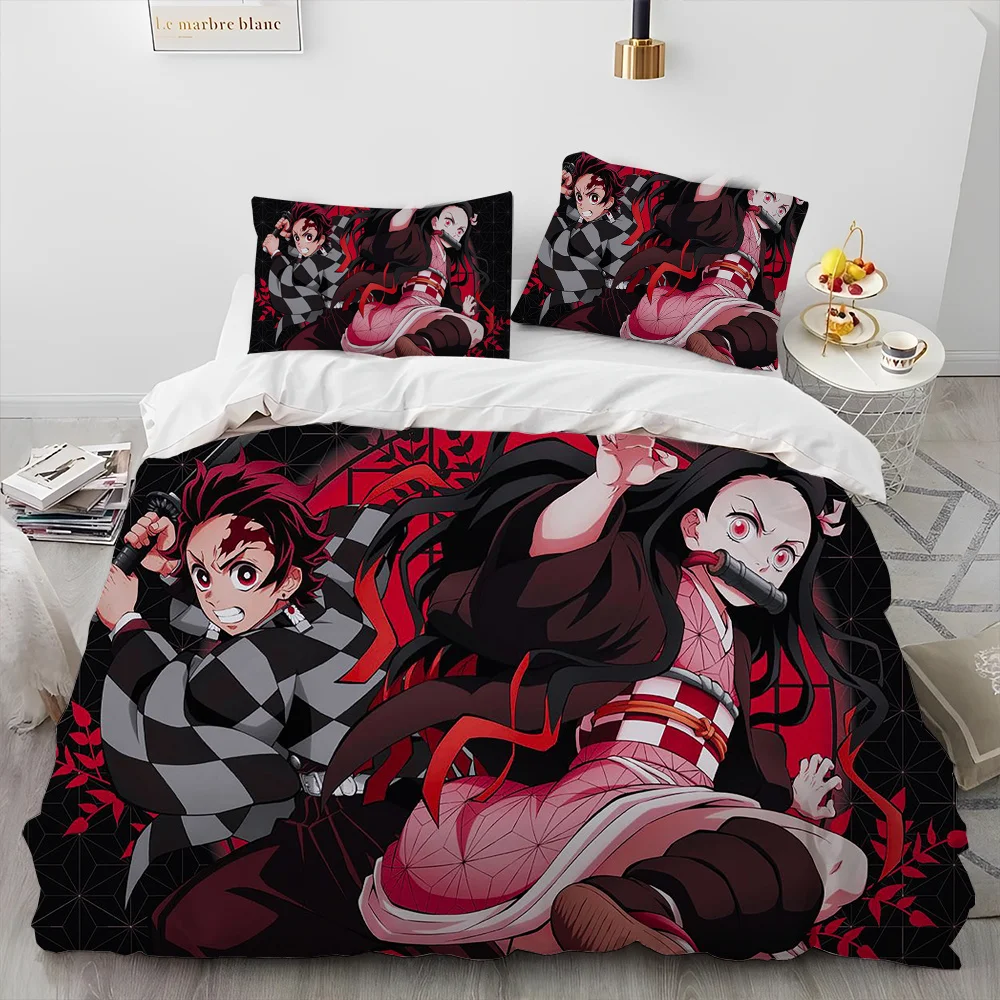 Demon Slayer Bedding Set Kamado Nezuko Duvet Cover Set Bedspread Pillowcase King Queen Full Single Size Bed Linen Kids Teen Gift 5