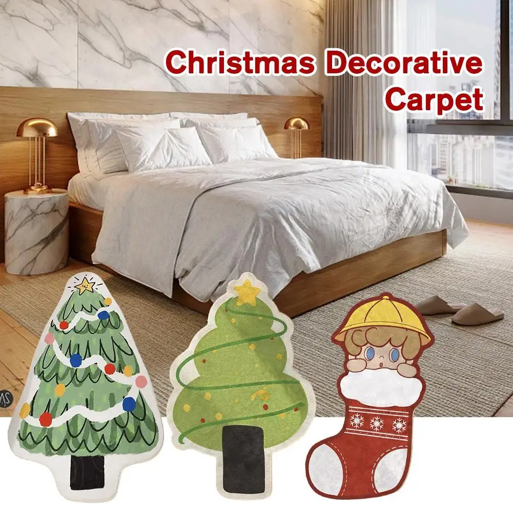 

Christmas Decoration Bedroom Area Rugs Bathroom Rugs Novelty Tree Stocking Shape Foot Mat Absorbent Floor Plush Rugs Doormat