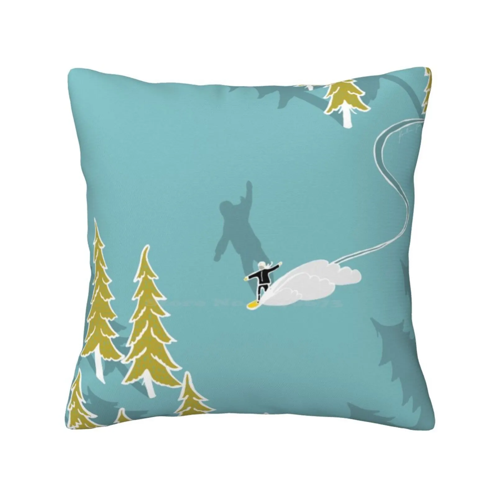 Ragazze Snowboard Cuscino Copricuscino Penna A Inchiostro Snowboard Sci Splitboard Sport Woods Foresta Alberi Sole Set Off Pista