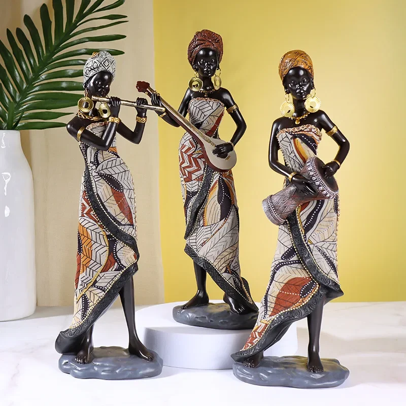 

African Women Statue Decorative Figurines Collectible Art Figure Home Decoration Accessories Living Room Desk Shelf Decor Accent