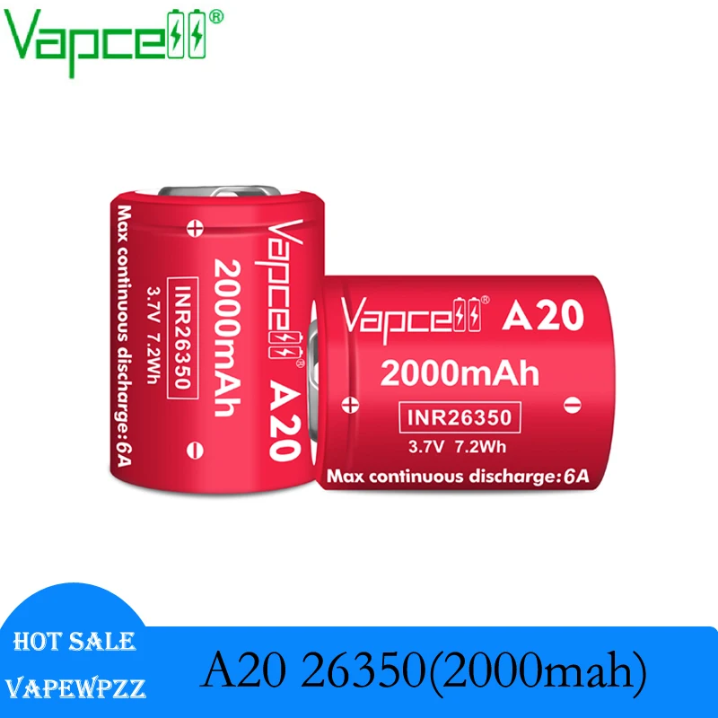 Bateria de Lítio Vapcell Inr26350 Célula de Bateria Recarregável para Lanterna Maior Capacidade A20 26350 2000mah 6a 3.6v 110 Pcs