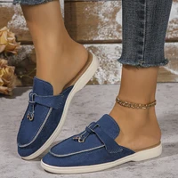 New Casual Flat Bottom Mules Lock Tassel Loafers Fashion Women Single Shoes Brand Metal Buckle Slipper Comfortable Slip on Shoes - Image 5