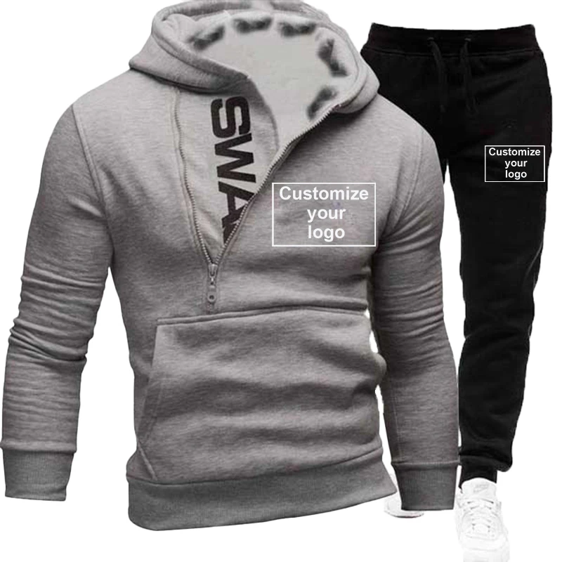 Fashion Hooded Wool Warm Hooded Sports Set Customize Your Logo High Quality Cotton Hooded Jacket Hip Hop Sweatwear+Sweatpants