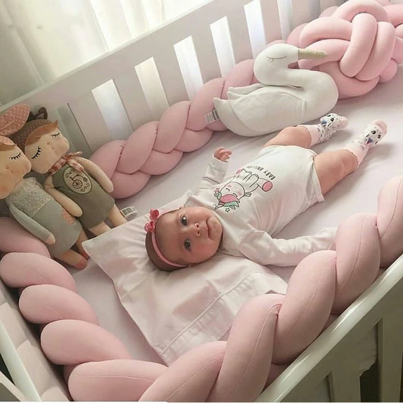 4M 2M Baby Bed Bumper Infant Cradle Cot Protector Knot Braid Bumper Crib Anti-collision Bed Surround Newborns