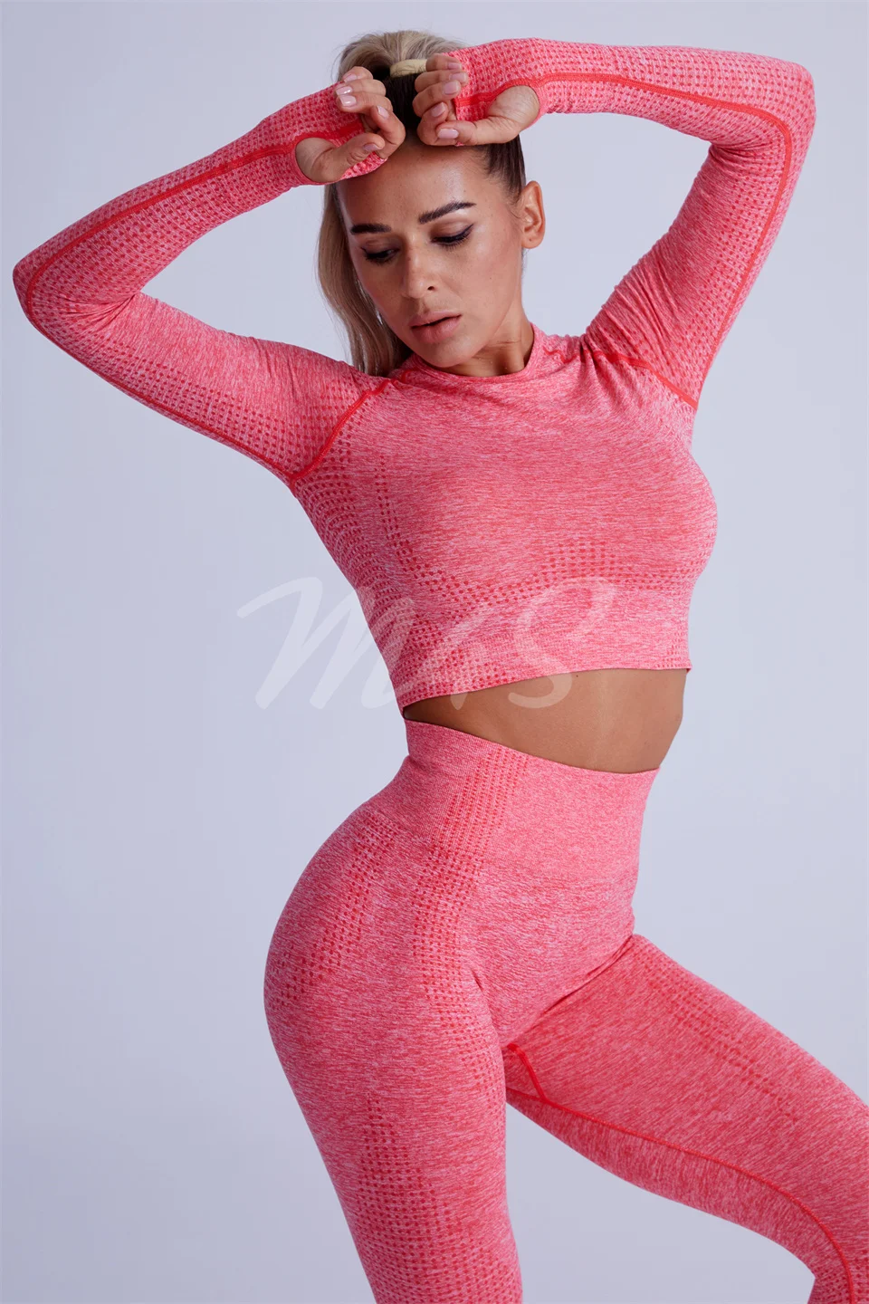 Ensemble Weibliche 2 Stück Yoga Set Frauen Nahtlose Daumen Loch Gym Workout Fitness Kleidung Sportswear Langarm Crop Top Leggings