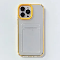 Elegant Three-in-One Transparent Card Holder Shockproof Phone Case - Soft Shell Design for iPhone 13 Pro Max (Yellow)