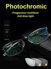  CLLOIO Photochromic Reading Glasses Men Progressive Multifocal Anti Blue Light Reading Glasses TR90 Hyperopia Presbyopia Glasses 