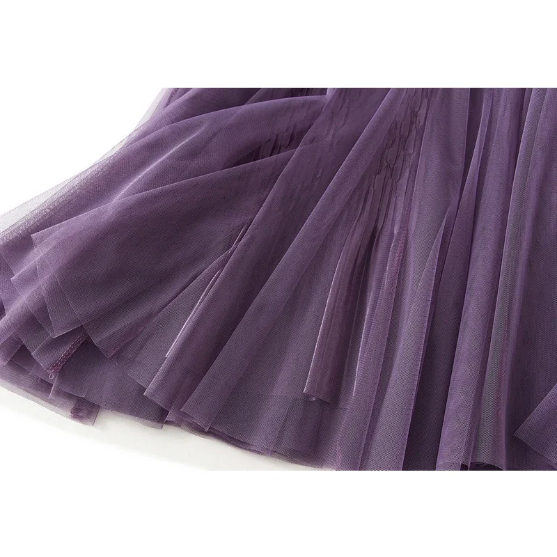 Reversible Long Mesh Skirt for Women Spring Korean All-match Solid A Line High Waist Midi Tulle Skirt Female Purple