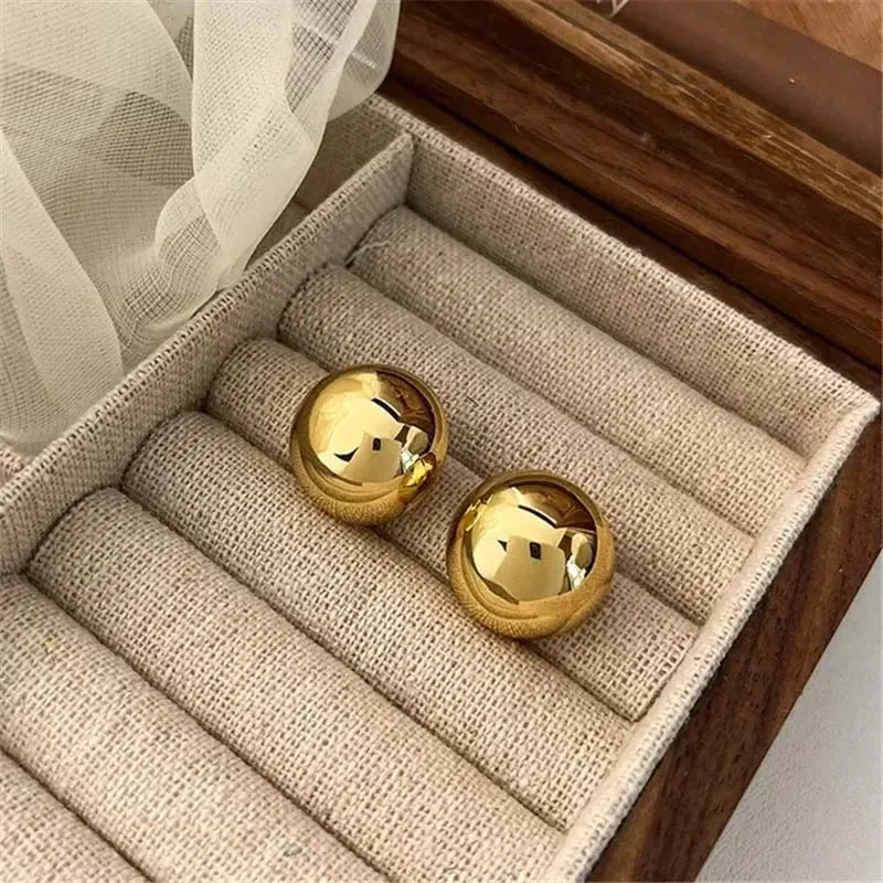 Punk Metal Big Ball Round Stud Earrings - Geometric Detail