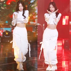 White Jazz Costume Hip Hop Dance Clothes For Women Tops Pants Korean Idol Kpop Performance Clothing Y2k Stage Outfits Rave L5719