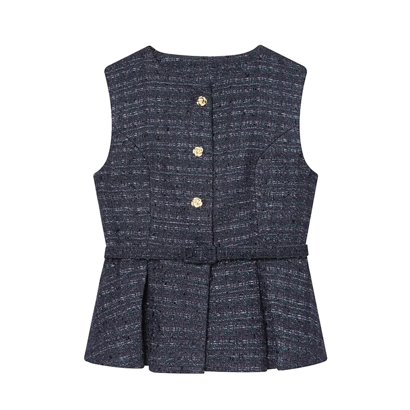 Chic Fashion Texture Vest Woman Belt Vests For Women Sleeveless Jacket O neck Streetwear Waistcoat Vintage Crop Top ﻿