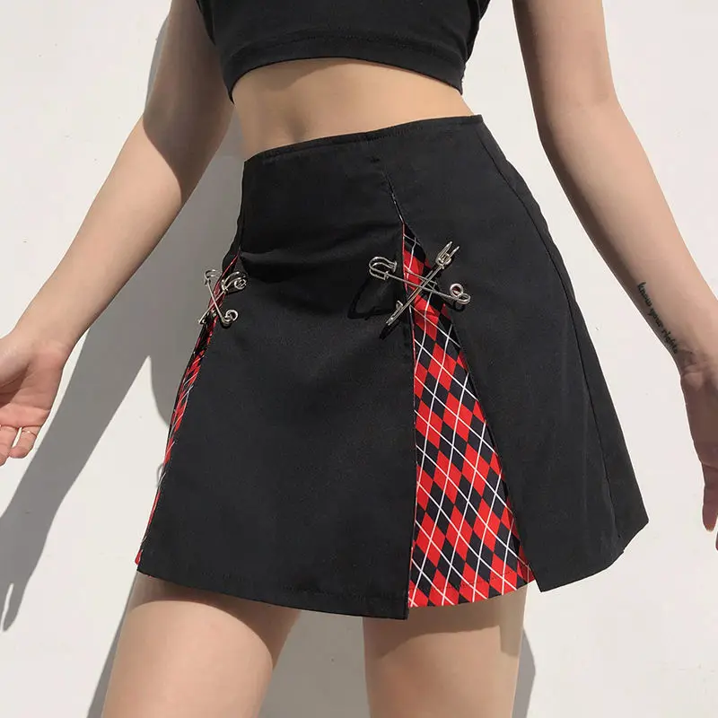 Y2k Sexy Skirt Cosplay Goth Faldas Vintage Kawaii Cute Accessories Plaid High Waist Skirts Women 2023 Dark Academia Punk Gothic