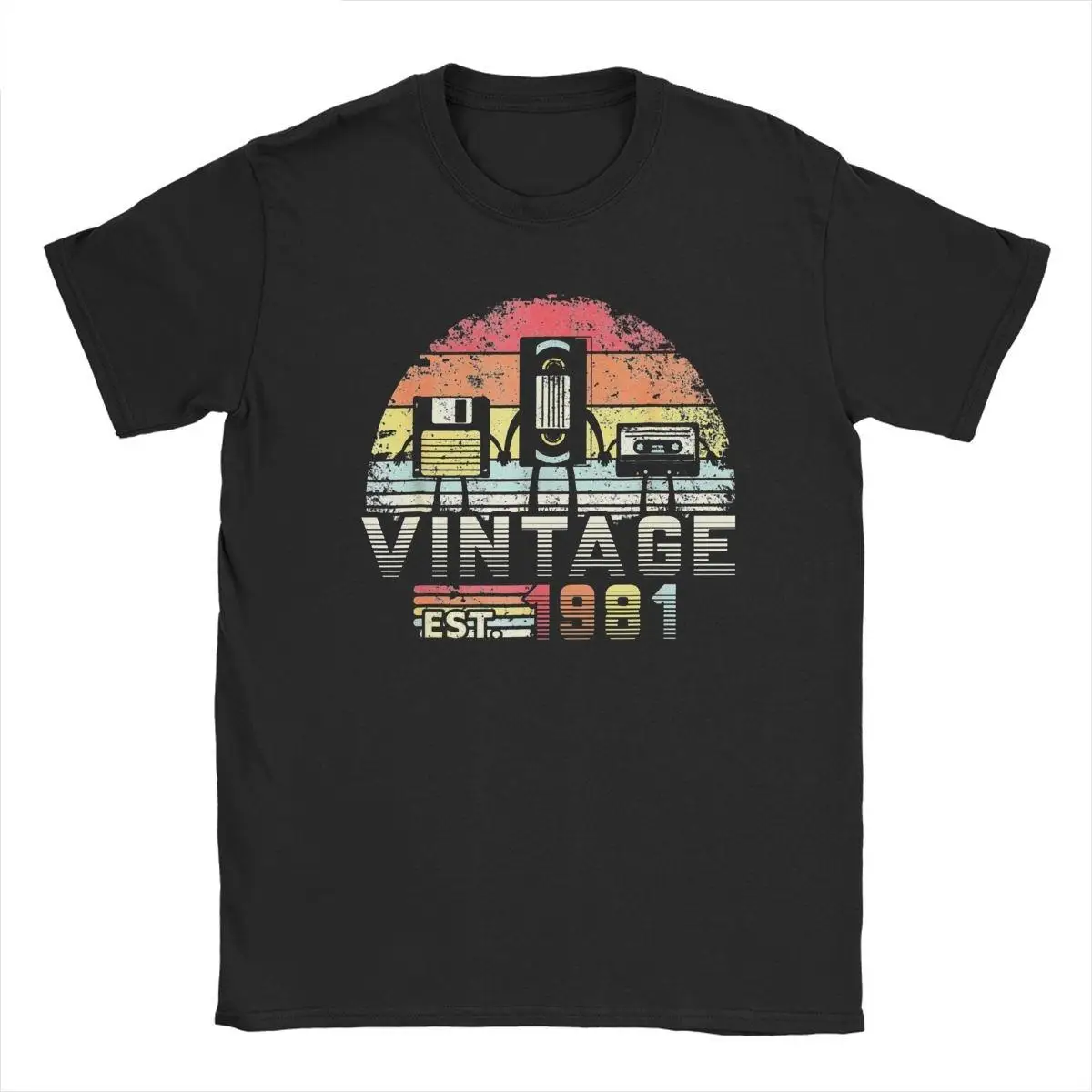 

Men T-Shirt 1981 Vintage 40th Birthday Gift Humor Pure Cotton Tees Music Tech Merch T Shirts Round Collar Tops Plus Size