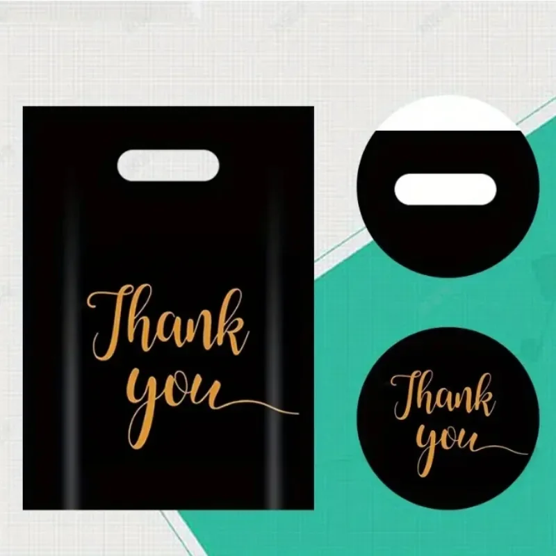 50PCS Reusable Party Bags Plastic Gift Bag For Birthday Thanksgiving Christmas Gift Bag Black Clothing