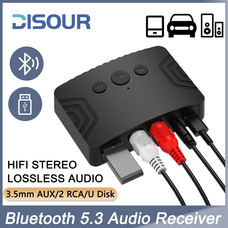 Bluetooth 5.3 Audio Receiver 3.5Mm Aux/Rca/Usb U-Disk Stereo Music Wireless Audio Adapter For Pc Tv Car Kit Speaker Amplifier