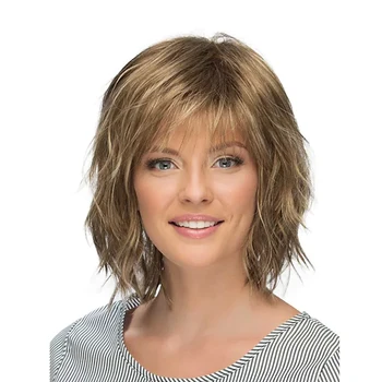 HAIRJOY Synthetic Hair Blonde Brown Wigs for Women  Curly with Bangs Short Wig