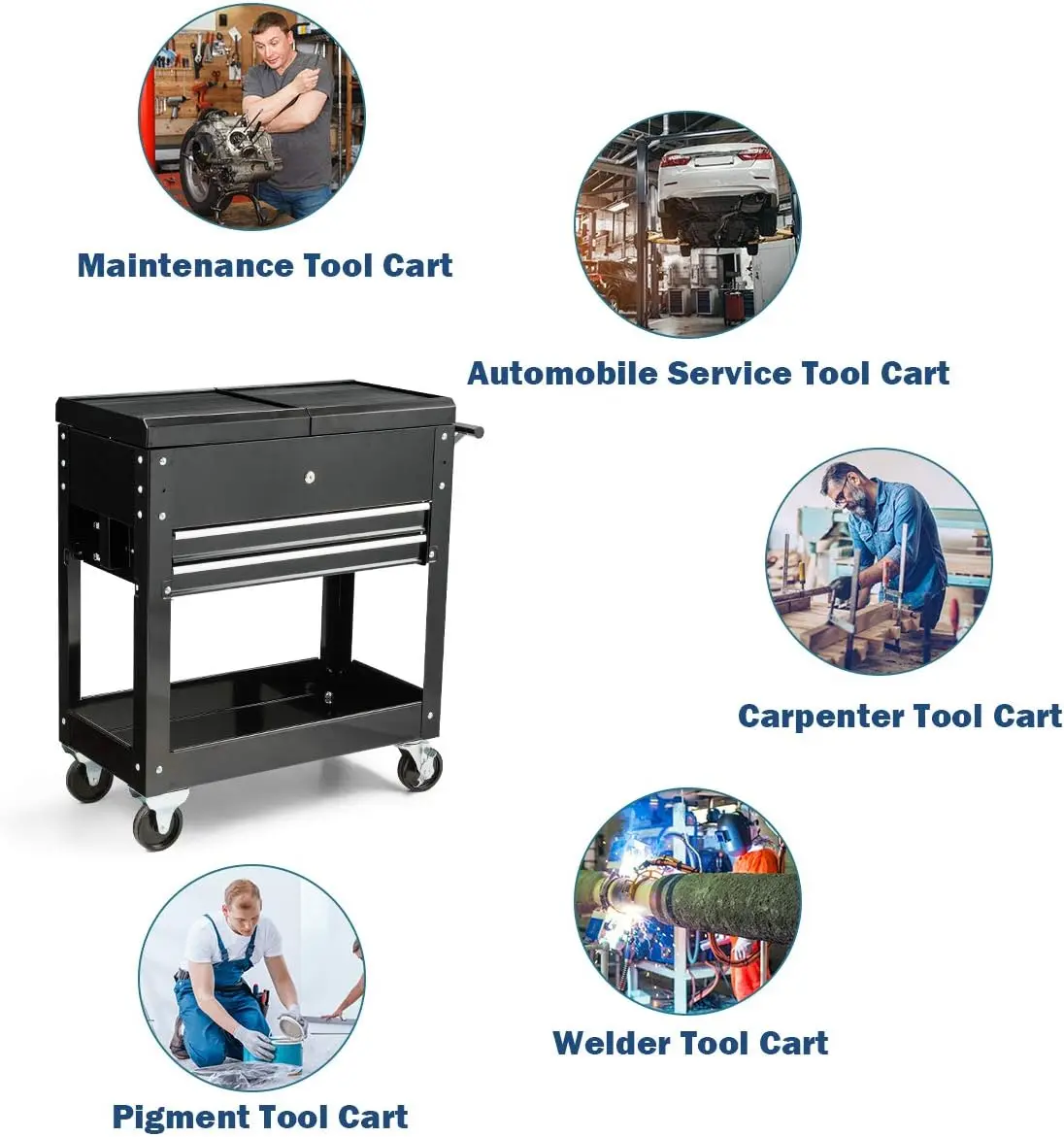 Tool Cart, 4-Tier Rolling Tool Box Cabinet on Wheels with Lockable Drawers & Sliding Top, Heavy Duty Steel Tool Storage O 5