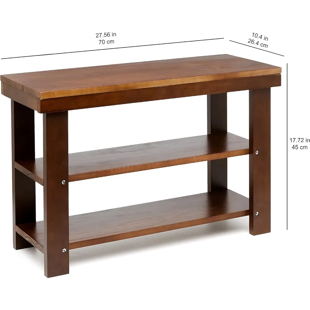 Solid Pine Wood Entryway Shoe Rack Bench, Espresso, 10.4" D x 27.56" W x 17.72" H